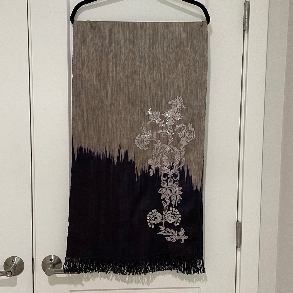 DRIES VAN NOTEN Vintage Scarf Wrap Shawl w/Floral Embellishments Sequins OS